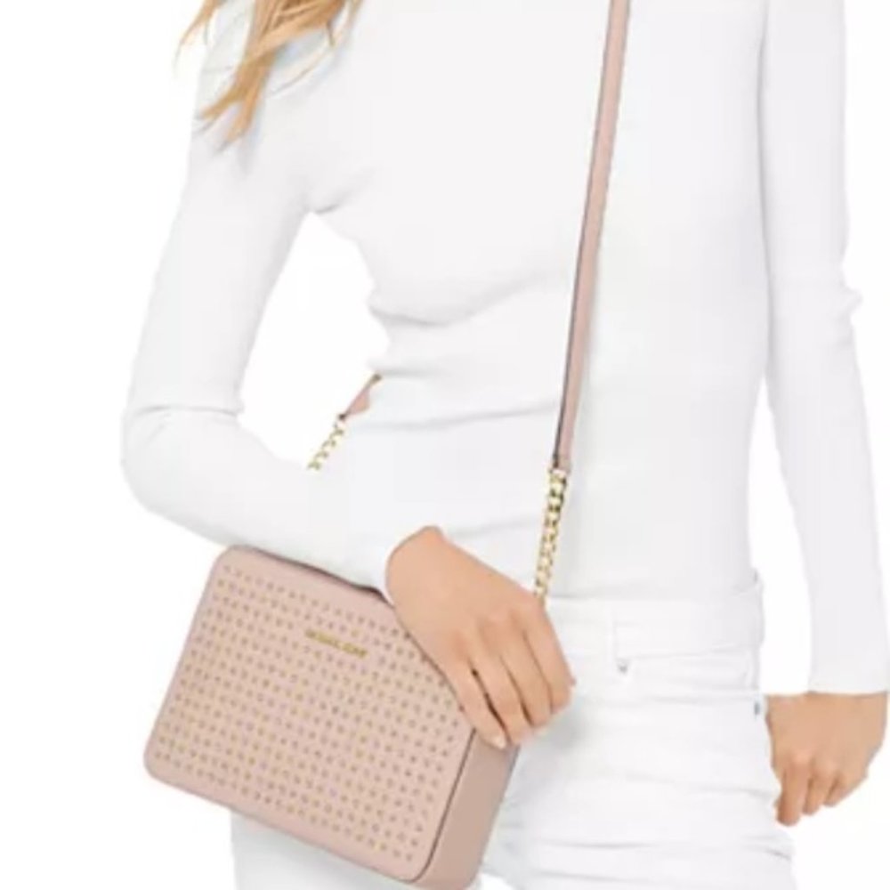 MICHAEL KORS Jet Set Lg EW Crossbody Studded Leather Soft Pink
